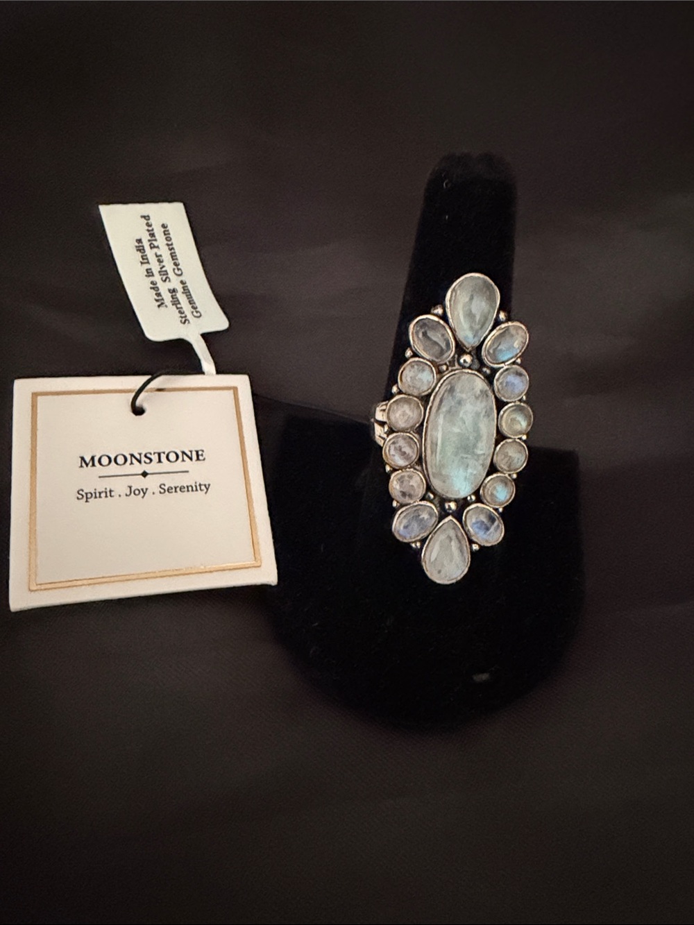 Moonstone Sterling Silver Plated Multi-Stone Cocktail Ring Soft Blue Moonstone